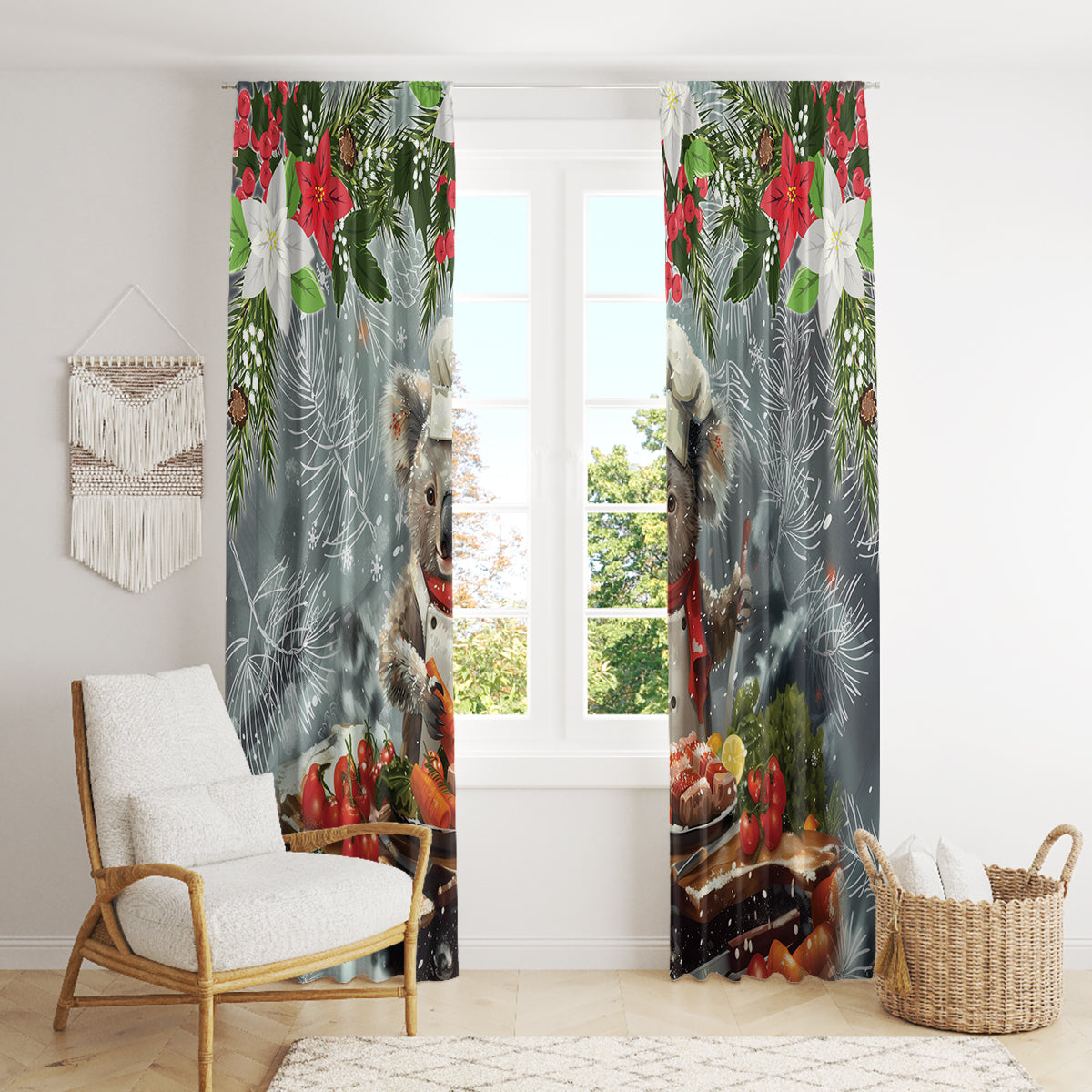 Koala Chef Christmas in July Window Curtain