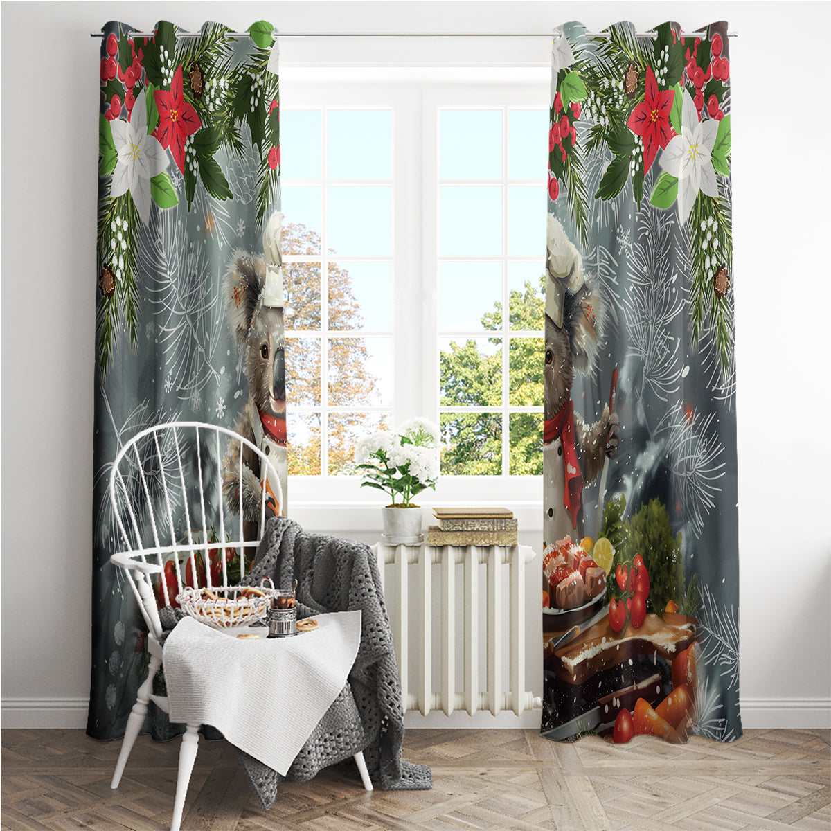 Koala Chef Christmas in July Window Curtain