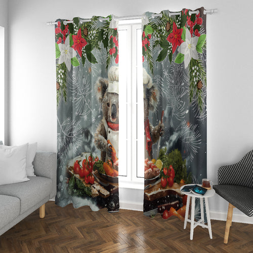 Koala Chef Christmas in July Window Curtain