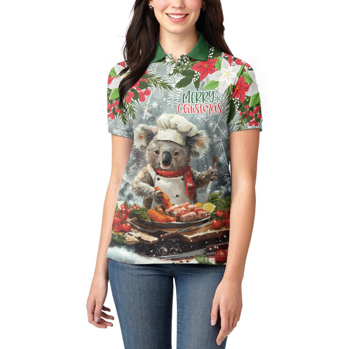 Personalised Koala Chef Christmas in July Women Polo Shirt