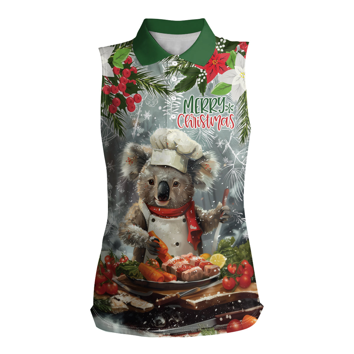 Personalised Koala Chef Christmas in July Women Sleeveless Polo Shirt