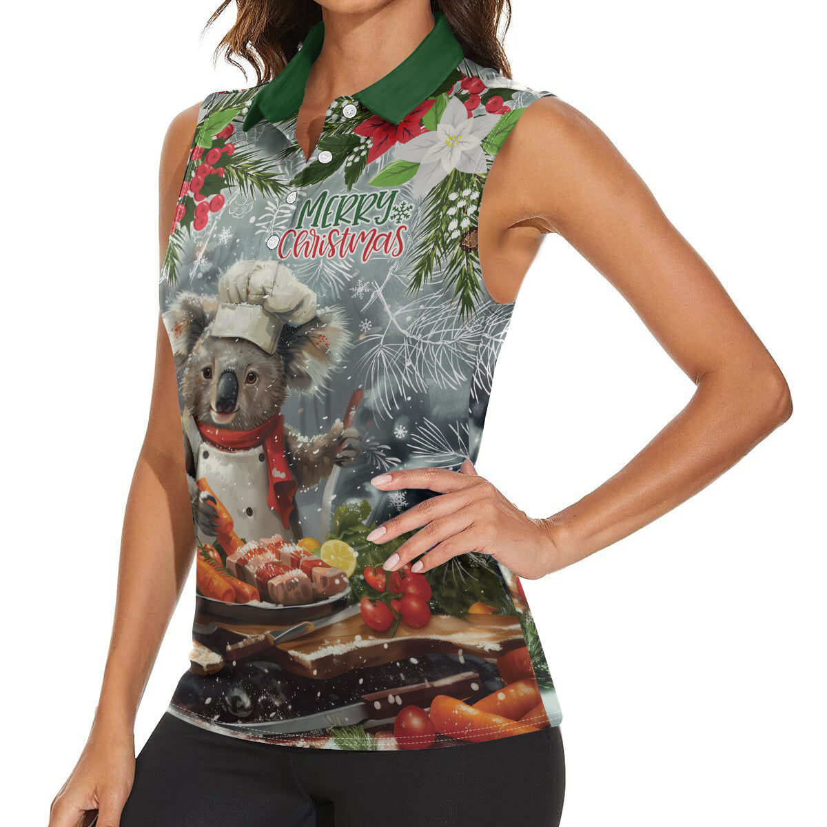 Personalised Koala Chef Christmas in July Women Sleeveless Polo Shirt