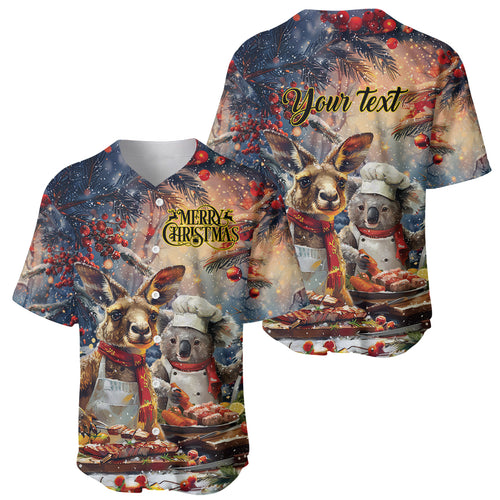 Personalised Aussie Christmas Kangaroo and Koala Baseball Jersey