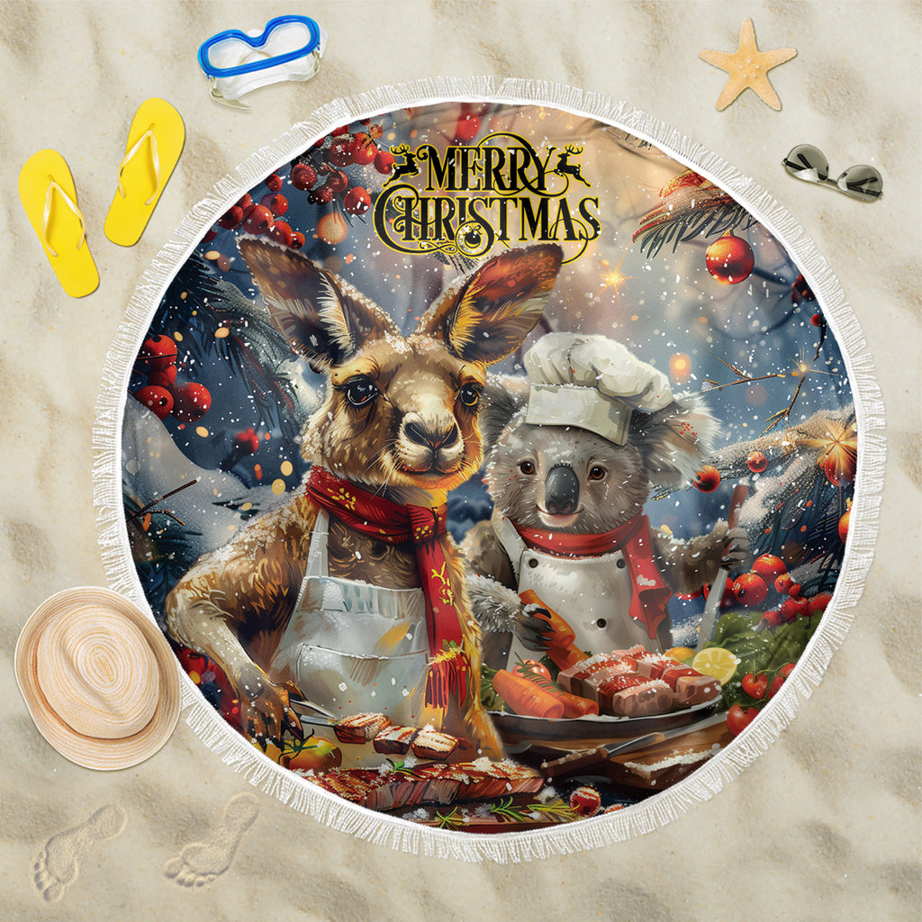 Aussie Christmas Kangaroo and Koala Beach Blanket