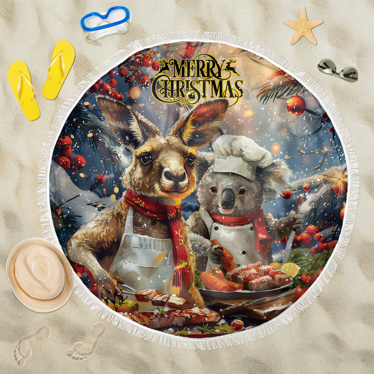 Aussie Christmas Kangaroo and Koala Beach Blanket