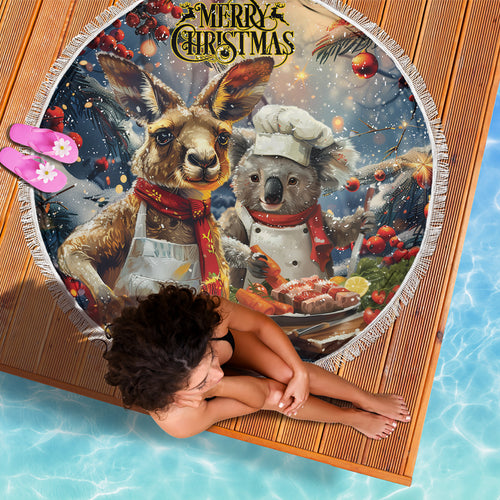 Aussie Christmas Kangaroo and Koala Beach Blanket