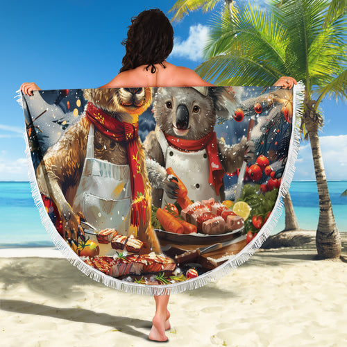 Aussie Christmas Kangaroo and Koala Beach Blanket