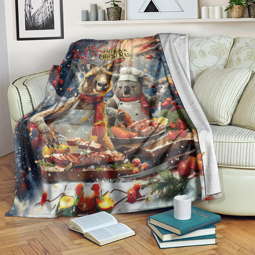 Aussie Christmas Kangaroo and Koala Blanket