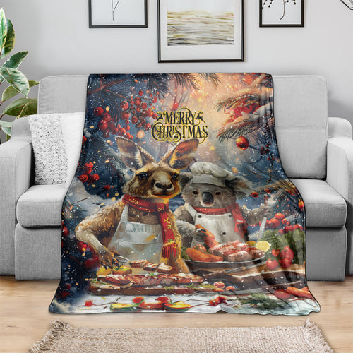 Aussie Christmas Kangaroo and Koala Blanket