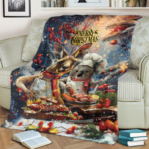 Aussie Christmas Kangaroo and Koala Blanket