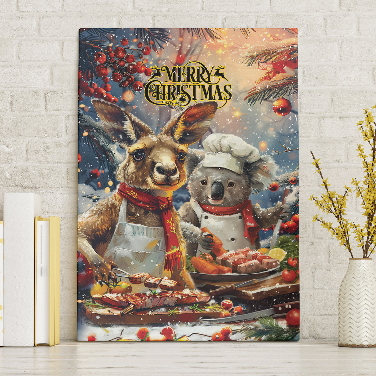 Aussie Christmas Kangaroo and Koala Canvas Wall Art