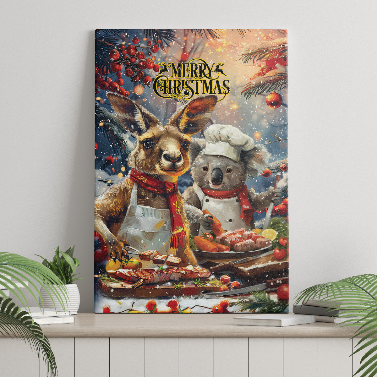 Aussie Christmas Kangaroo and Koala Canvas Wall Art