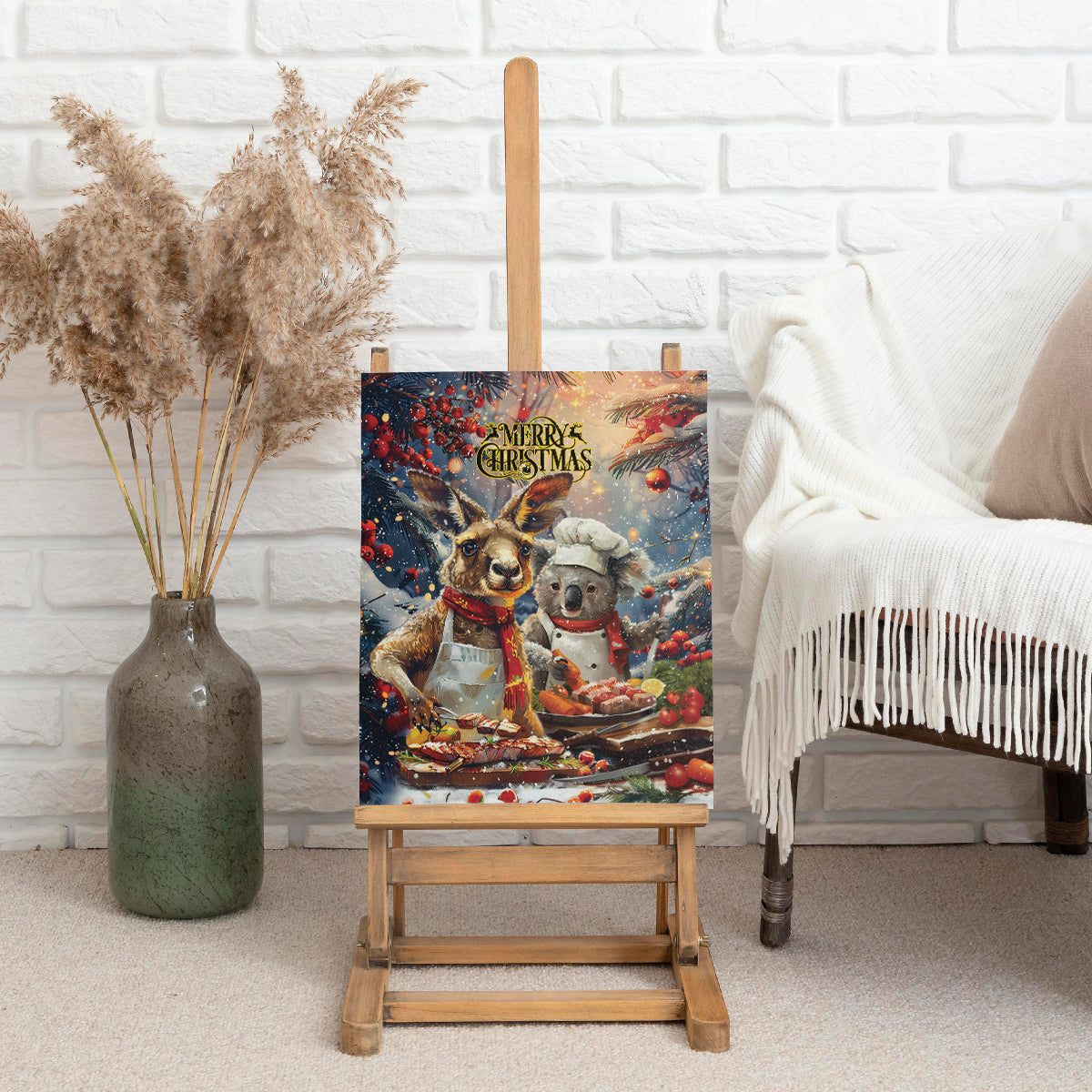 Aussie Christmas Kangaroo and Koala Canvas Wall Art