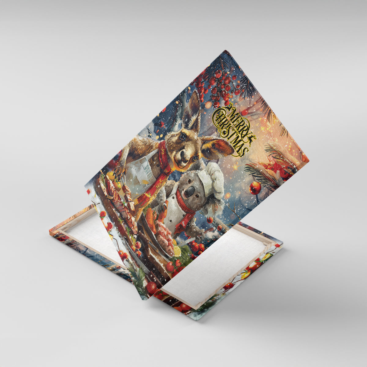 Aussie Christmas Kangaroo and Koala Canvas Wall Art
