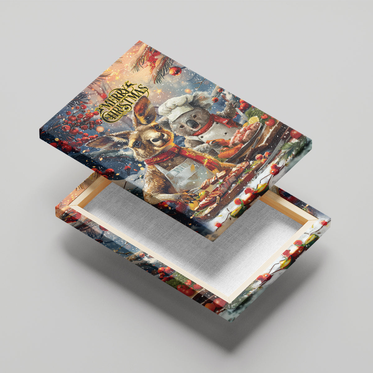 Aussie Christmas Kangaroo and Koala Canvas Wall Art