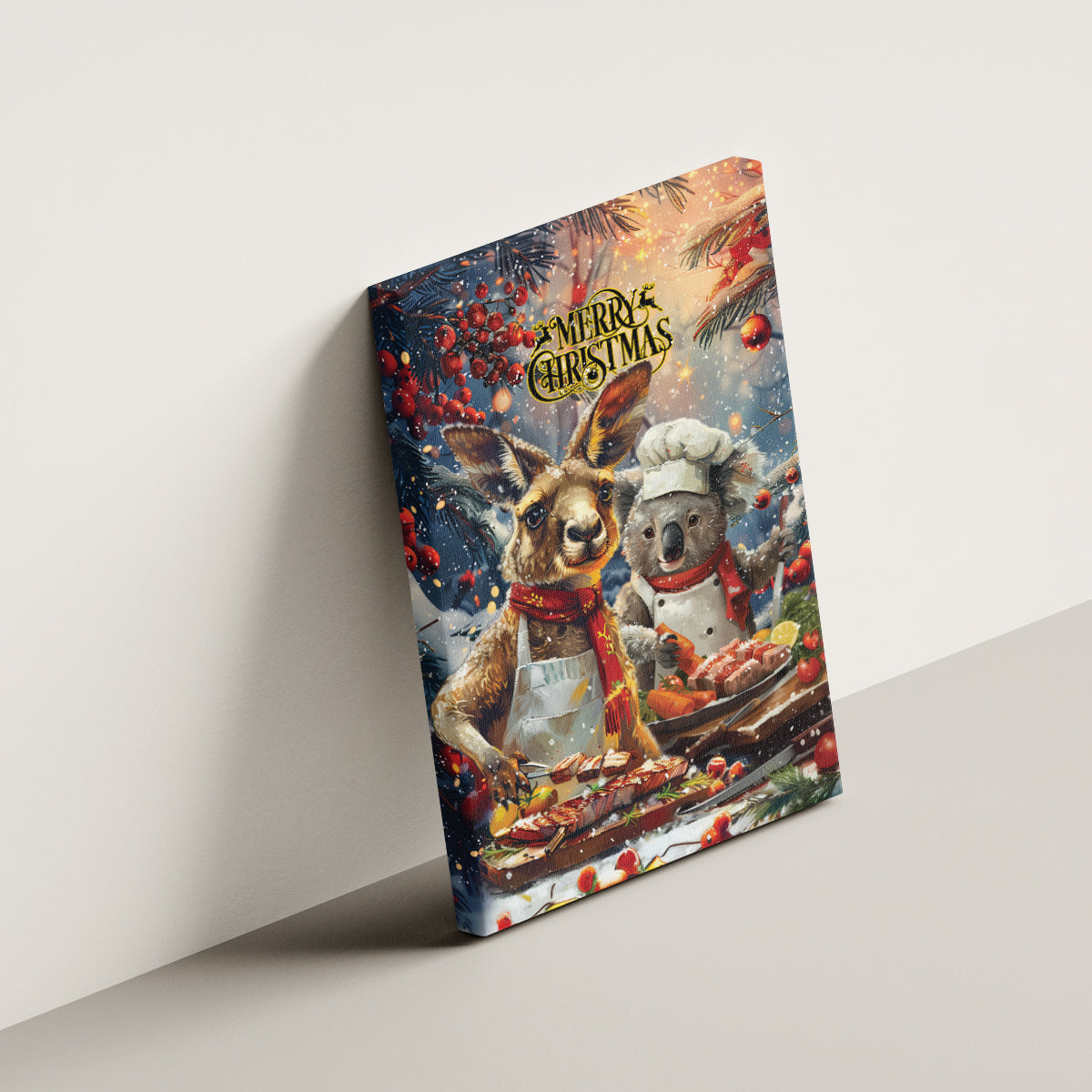 Aussie Christmas Kangaroo and Koala Canvas Wall Art