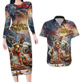 Personalised Aussie Christmas Kangaroo and Koala Couples Matching Long Sleeve Bodycon Dress and Hawaiian Shirt