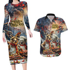 Personalised Aussie Christmas Kangaroo and Koala Couples Matching Long Sleeve Bodycon Dress and Hawaiian Shirt