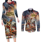 Personalised Aussie Christmas Kangaroo and Koala Couples Matching Long Sleeve Bodycon Dress and Long Sleeve Button Shirt
