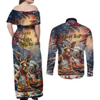 Personalised Aussie Christmas Kangaroo and Koala Couples Matching Off Shoulder Maxi Dress and Long Sleeve Button Shirt