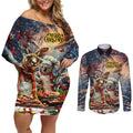 Personalised Aussie Christmas Kangaroo and Koala Couples Matching Off Shoulder Short Dress and Long Sleeve Button Shirt