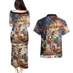 Personalised Aussie Christmas Kangaroo and Koala Couples Matching Puletasi and Hawaiian Shirt