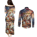 Personalised Aussie Christmas Kangaroo and Koala Couples Matching Puletasi and Long Sleeve Button Shirt