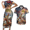 Personalised Aussie Christmas Kangaroo and Koala Couples Matching Short Sleeve Bodycon Dress and Hawaiian Shirt