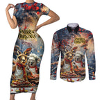 Personalised Aussie Christmas Kangaroo and Koala Couples Matching Short Sleeve Bodycon Dress and Long Sleeve Button Shirt