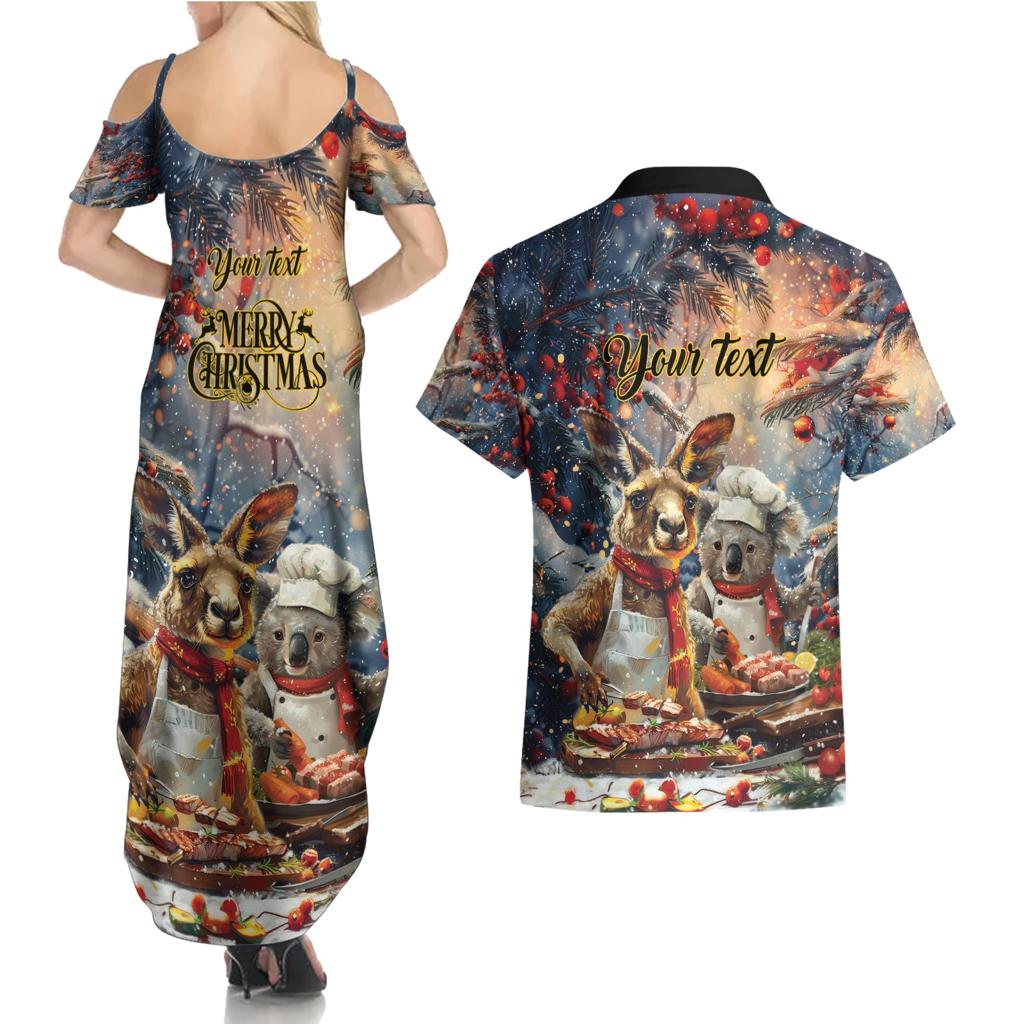 Personalised Aussie Christmas Kangaroo and Koala Couples Matching Summer Maxi Dress and Hawaiian Shirt