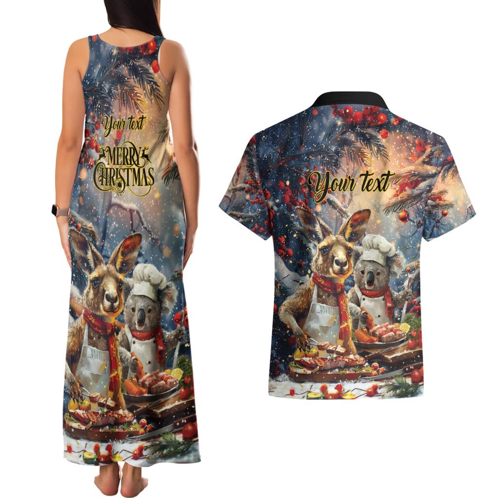 Personalised Aussie Christmas Kangaroo and Koala Couples Matching Tank Maxi Dress and Hawaiian Shirt
