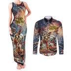 Personalised Aussie Christmas Kangaroo and Koala Couples Matching Tank Maxi Dress and Long Sleeve Button Shirt