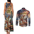 Personalised Aussie Christmas Kangaroo and Koala Couples Matching Tank Maxi Dress and Long Sleeve Button Shirt