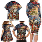 Personalised Aussie Christmas Kangaroo and Koala Family Matching Long Sleeve Bodycon Dress and Hawaiian Shirt