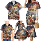 Personalised Aussie Christmas Kangaroo and Koala Family Matching Mermaid Dress and Hawaiian Shirt