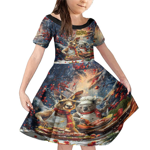 Personalised Aussie Christmas Kangaroo and Koala Family Matching Mermaid Dress and Hawaiian Shirt