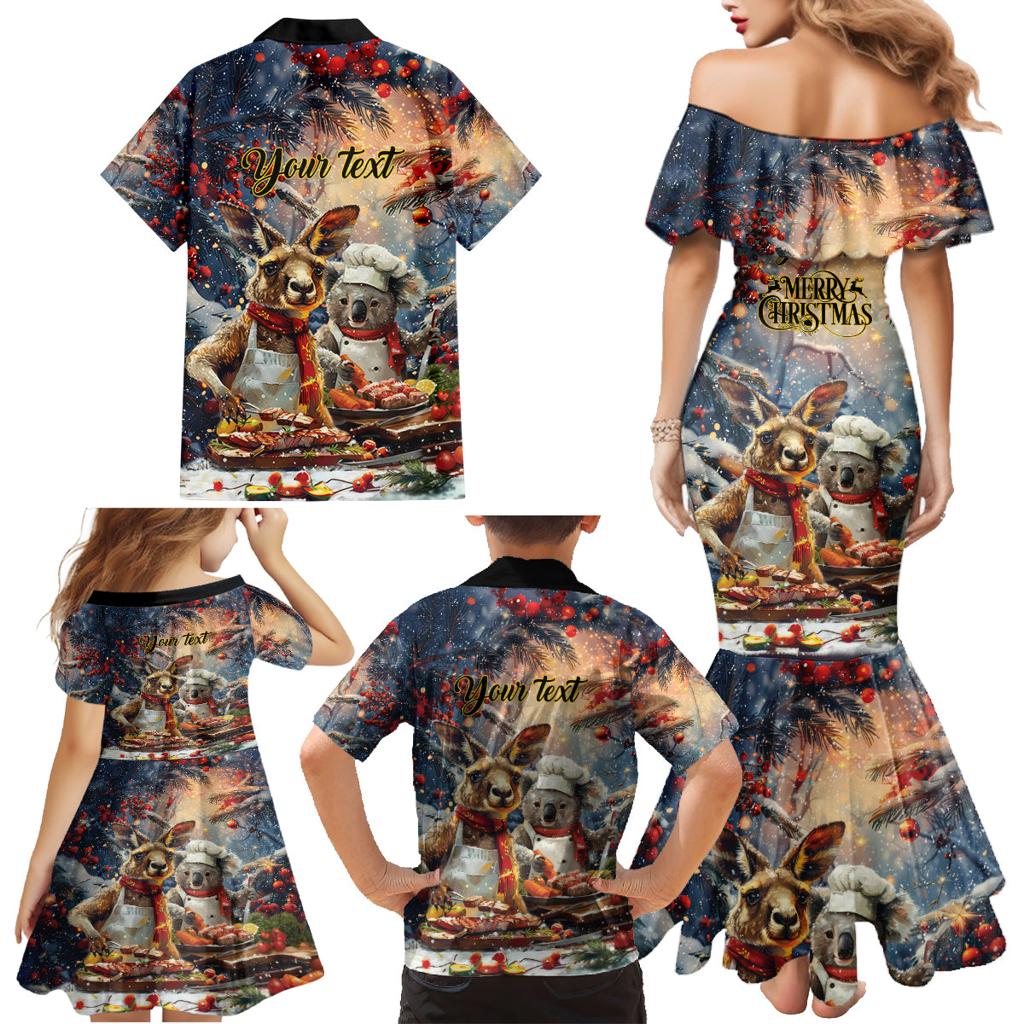Personalised Aussie Christmas Kangaroo and Koala Family Matching Mermaid Dress and Hawaiian Shirt