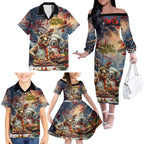 Personalised Aussie Christmas Kangaroo and Koala Family Matching Off The Shoulder Long Sleeve Dress and Hawaiian Shirt