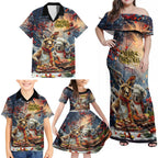 Personalised Aussie Christmas Kangaroo and Koala Family Matching Off Shoulder Maxi Dress and Hawaiian Shirt