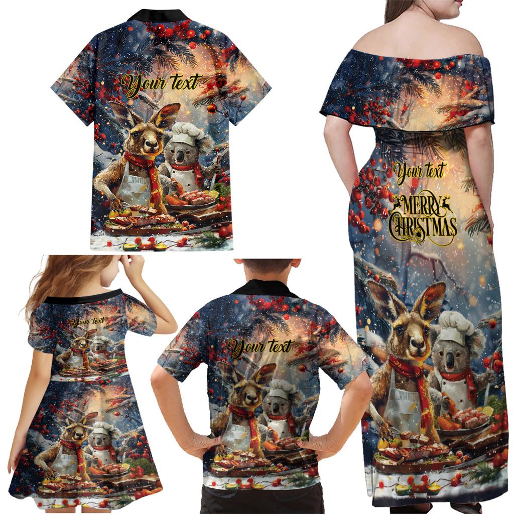 Personalised Aussie Christmas Kangaroo and Koala Family Matching Off Shoulder Maxi Dress and Hawaiian Shirt