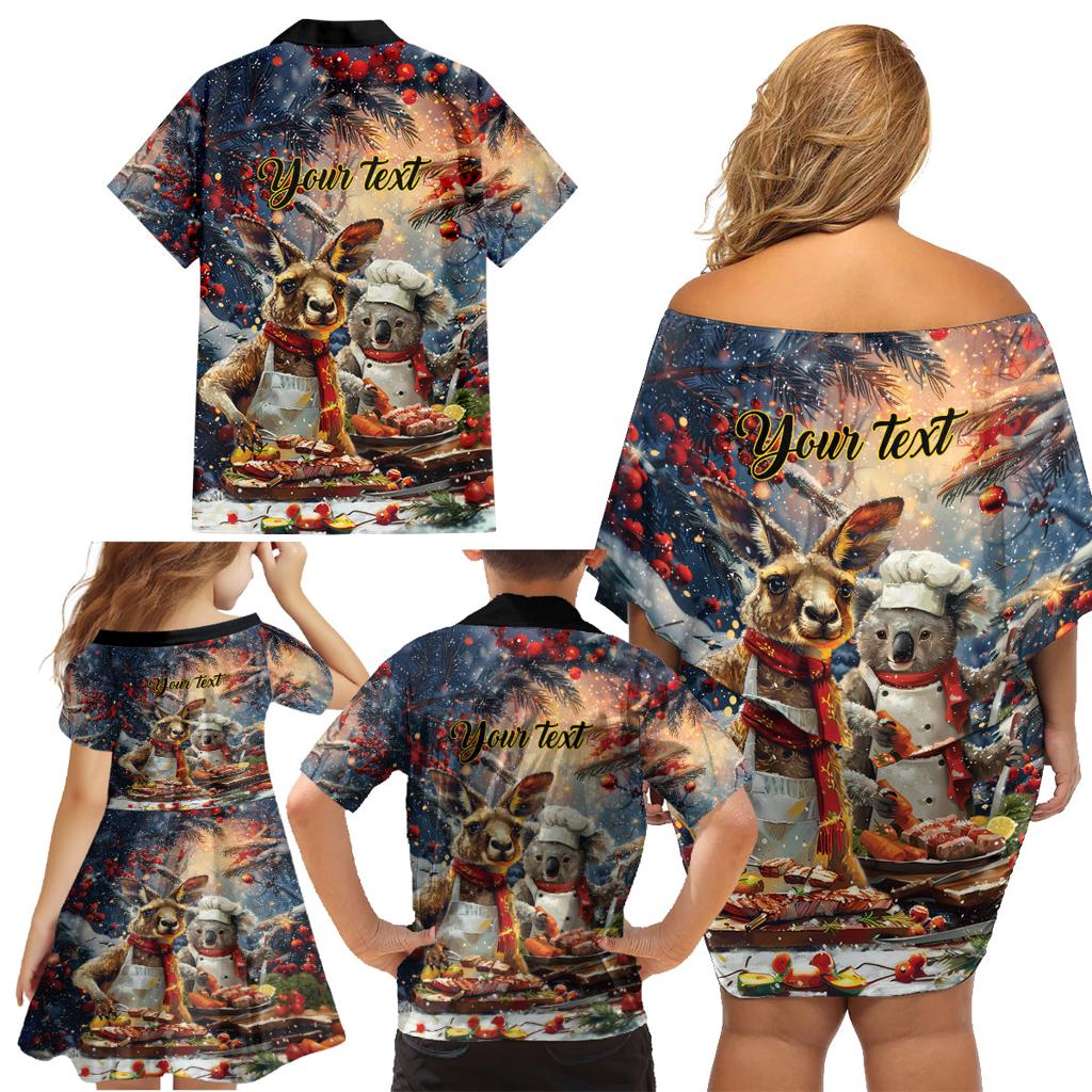 Personalised Aussie Christmas Kangaroo and Koala Family Matching Off Shoulder Short Dress and Hawaiian Shirt