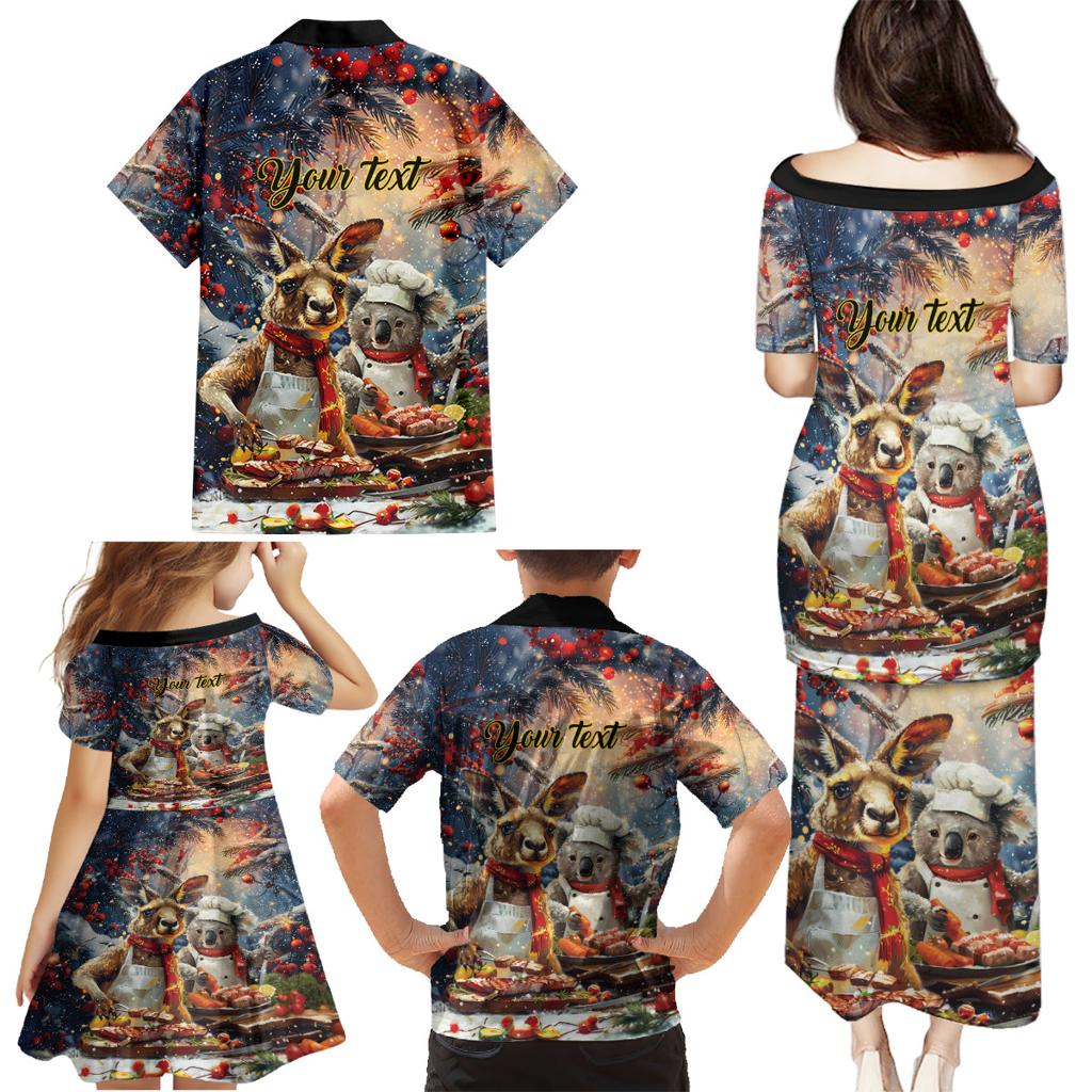 Personalised Aussie Christmas Kangaroo and Koala Family Matching Puletasi and Hawaiian Shirt