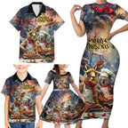Personalised Aussie Christmas Kangaroo and Koala Family Matching Short Sleeve Bodycon Dress and Hawaiian Shirt