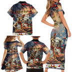 Personalised Aussie Christmas Kangaroo and Koala Family Matching Short Sleeve Bodycon Dress and Hawaiian Shirt