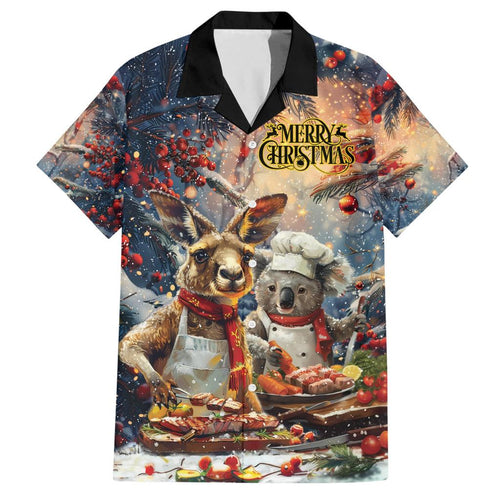 Personalised Aussie Christmas Kangaroo and Koala Family Matching Short Sleeve Bodycon Dress and Hawaiian Shirt