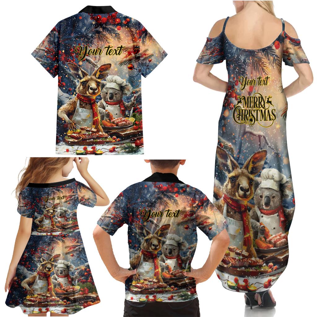 Personalised Aussie Christmas Kangaroo and Koala Family Matching Summer Maxi Dress and Hawaiian Shirt