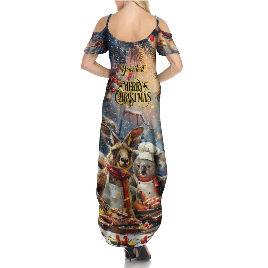 Personalised Aussie Christmas Kangaroo and Koala Family Matching Summer Maxi Dress and Hawaiian Shirt