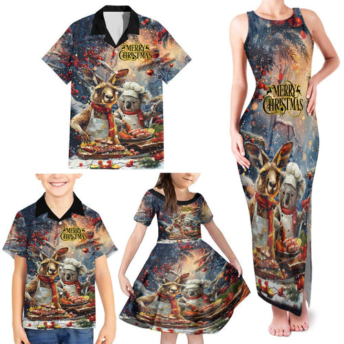 Personalised Aussie Christmas Kangaroo and Koala Family Matching Tank Maxi Dress and Hawaiian Shirt