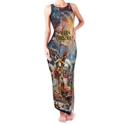Personalised Aussie Christmas Kangaroo and Koala Family Matching Tank Maxi Dress and Hawaiian Shirt