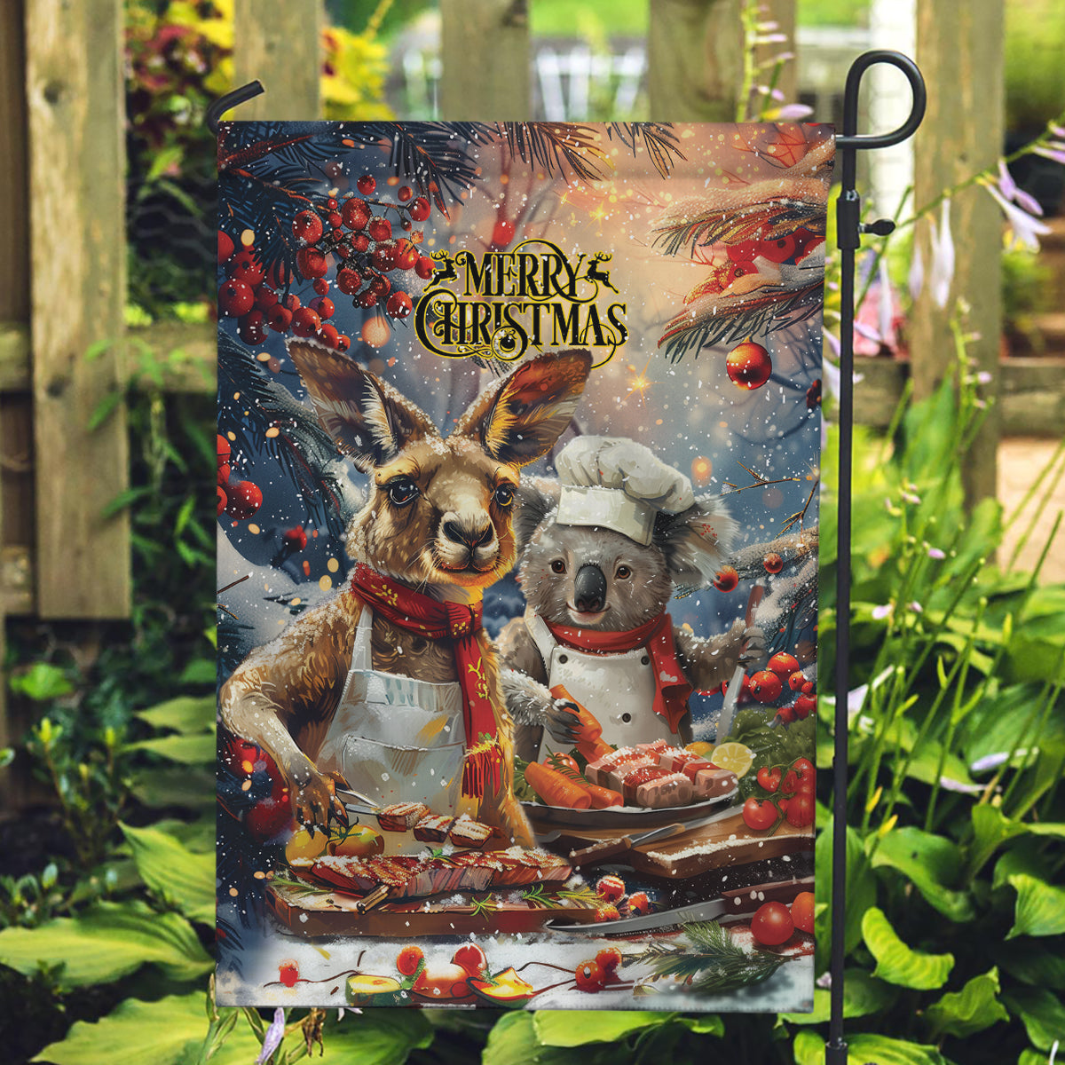 Aussie Christmas Kangaroo and Koala Garden Flag